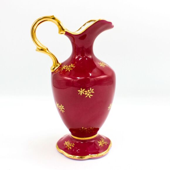 Vintage Limoges Porcelain Vase Ewer Pitcher Red Wine Burgundy Rococo Style Decor - Picture 5 of 7